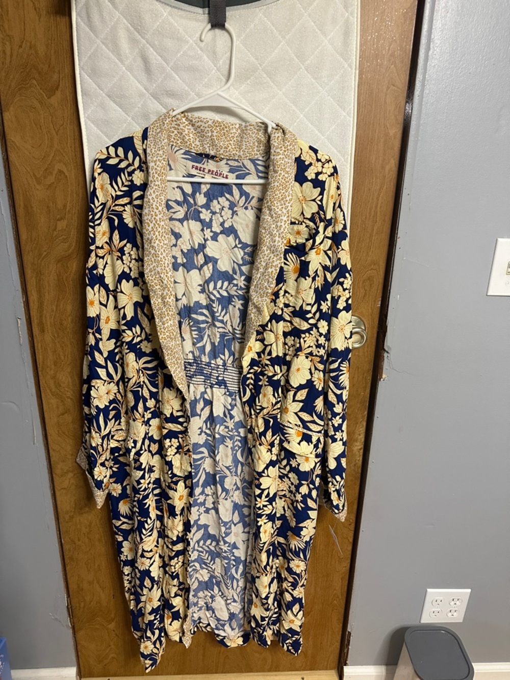 Free People Navy and Cream Floral Kimono Coat
